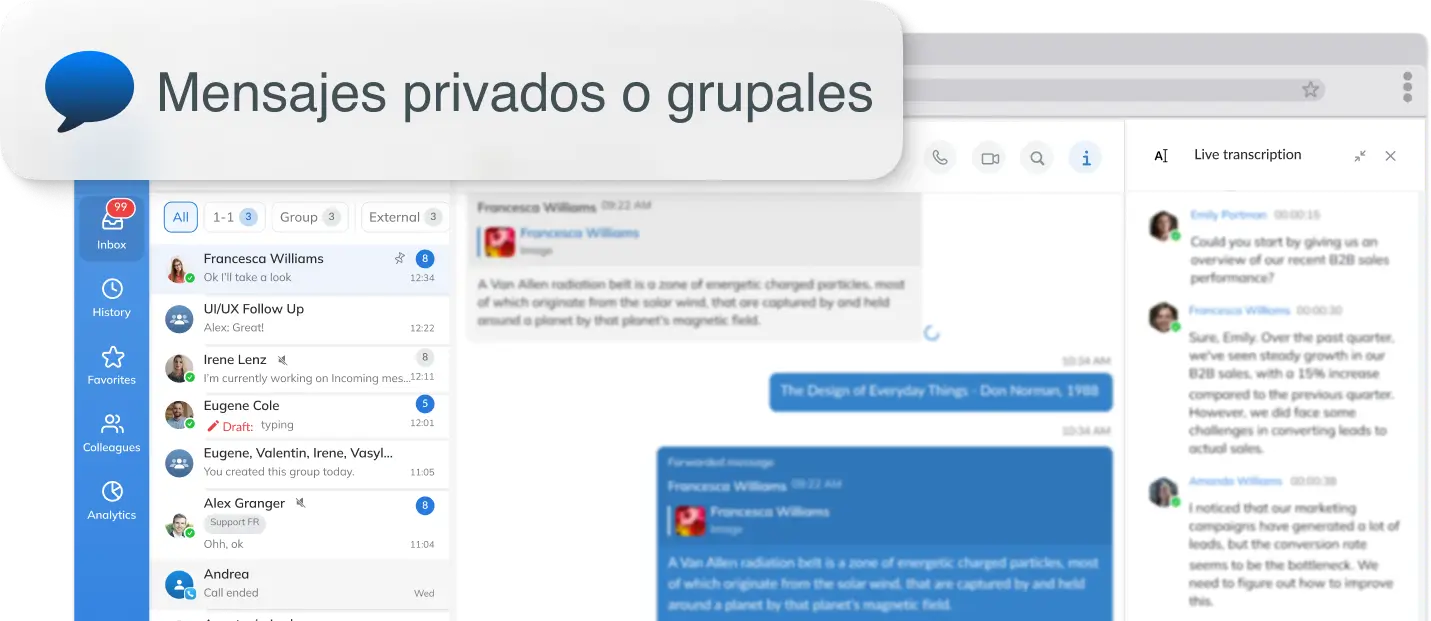 Mensajes privados o grupales
