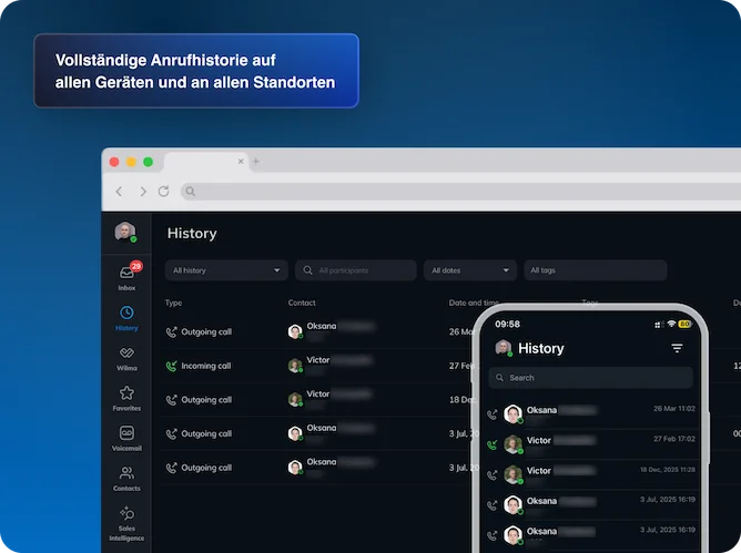 Full call history across every device and location - DE