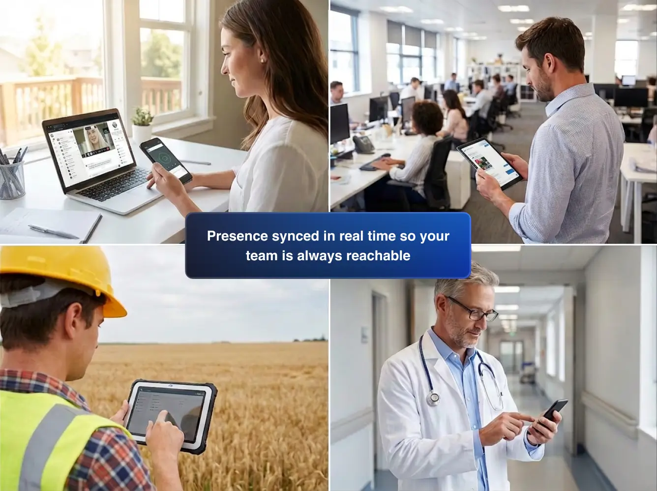 Presence synced in real time so your team is always reachable