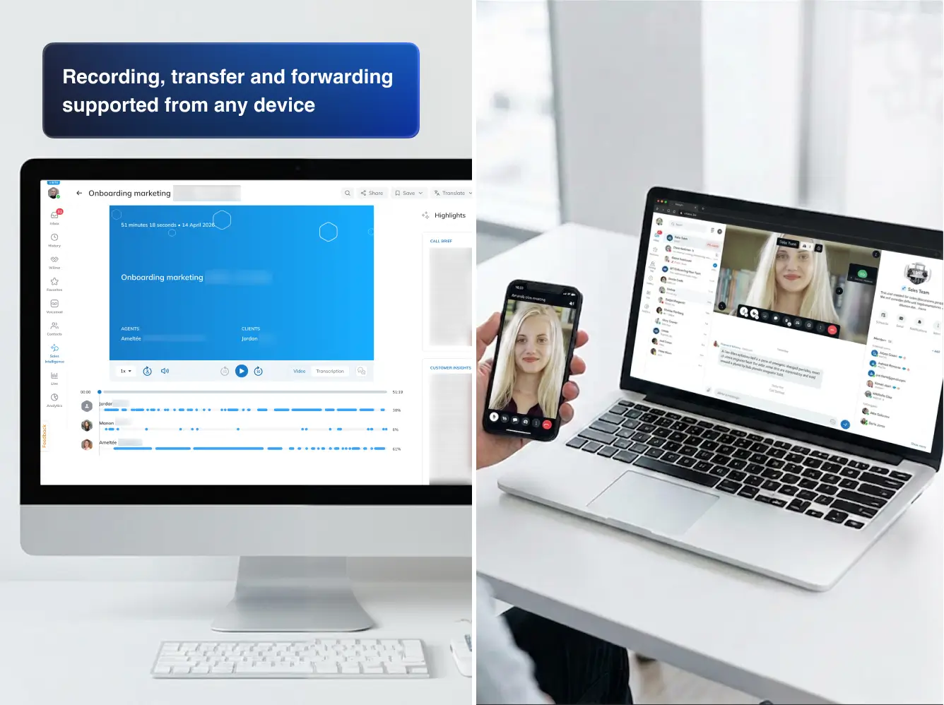 Recording, transfer and forwarding supported from any device