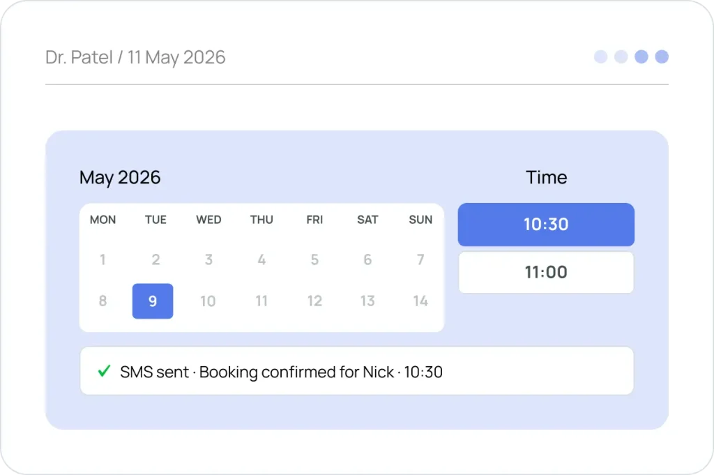 AI receptionist booking a patient appointment into the practice calendar