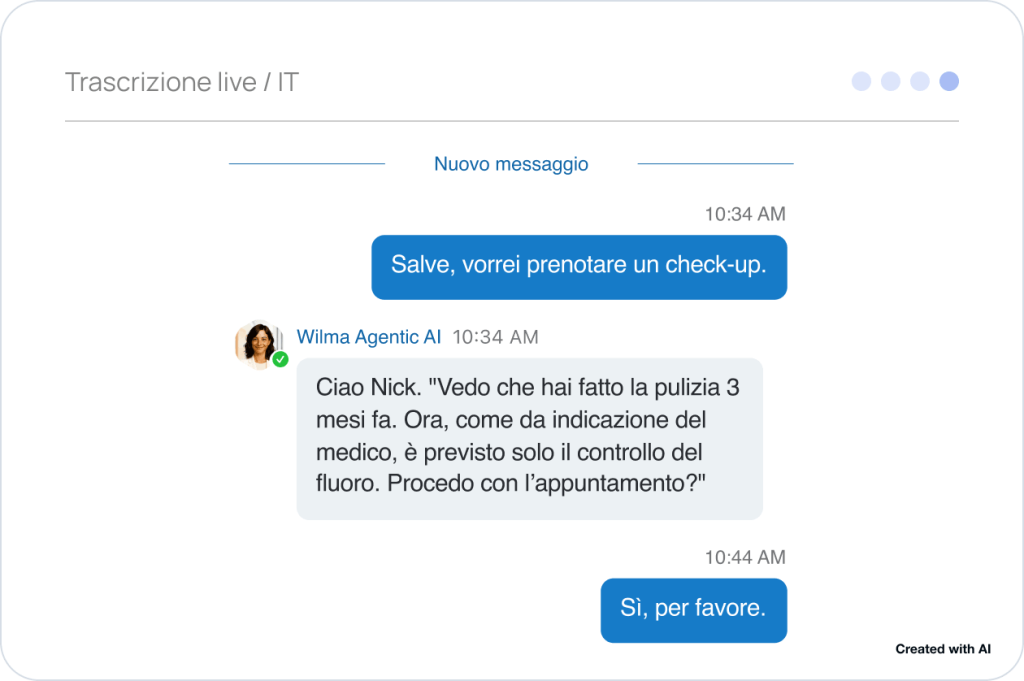 Patient calling a clinic and reaching the AI receptionist instead of voicemail - Created with AI