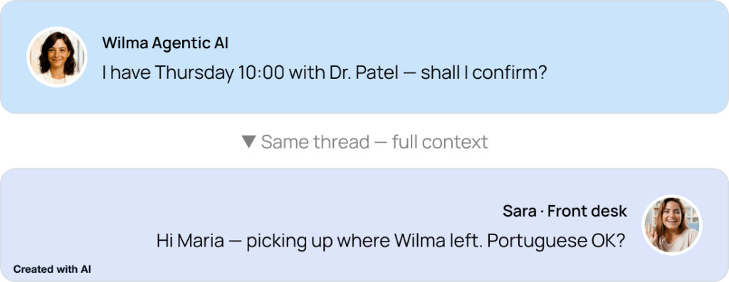 Seamless handoff from AI receptionist to practice staff - Created with AI